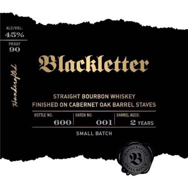 Blackletter Straight Bourbon Finished on Cabernet Oak Barrel Staves - Image 3